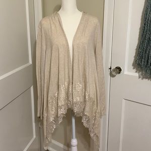Size XL sweater cardigan light brown with lace bottom